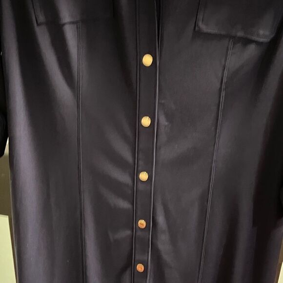 White House Black Market Navy Shirt Dress with Leopard Print Lining Size 10 #058 - Picture 6 of 8